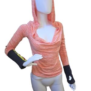 Free People Orange Hooded Top with Black Sleeves